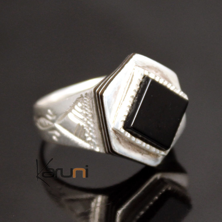 Bague Chevalière Homme En Argent Sterling Avec Onyx - Taille 57/58 - Occasion, état RAS