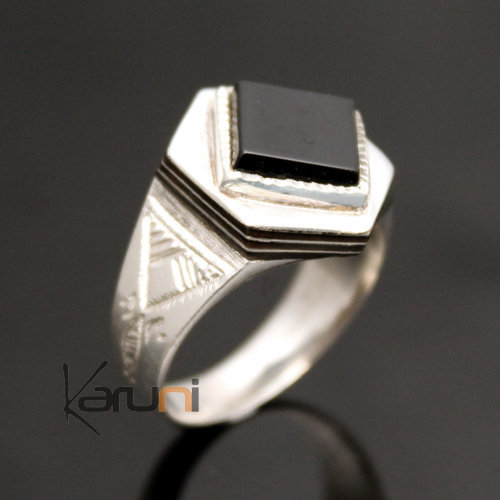 Bague en Argent et Onyx Noir 25 Chevalière Losange