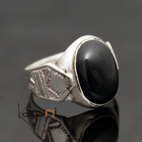 Bague en Argent et Onyx Noir 39 Chevalière Ovale