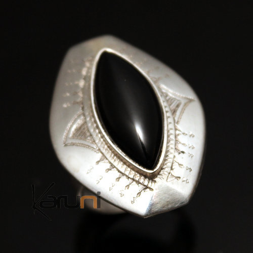 Bague en Argent et Onyx Noir 32 Chevalière Navette