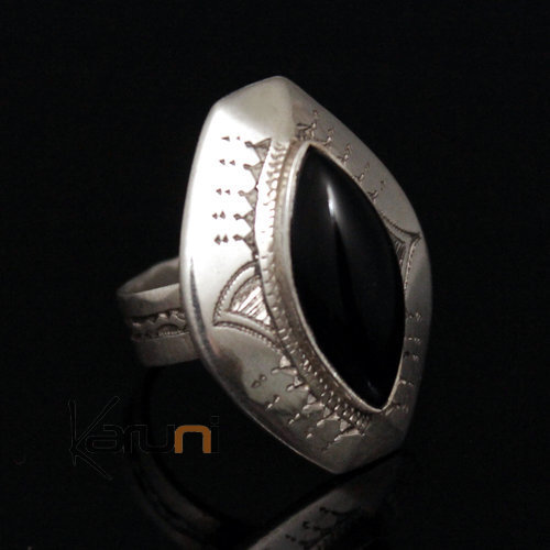 Bague en Argent et Onyx Noir 32 Chevalière Navette