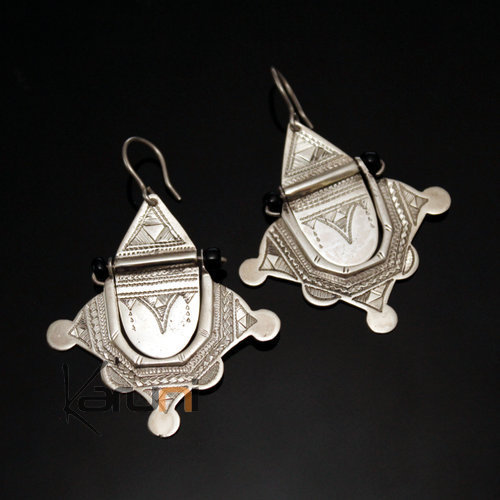 Boucles d'oreilles en Argent 44 Grandes Etoiles  Noires