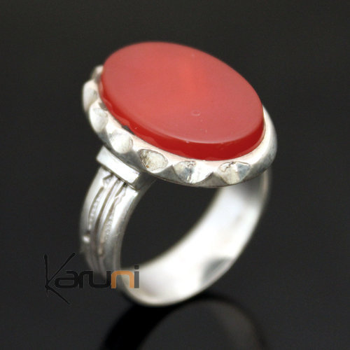 Bague en Argent et Agate Rouge 08 Ovale