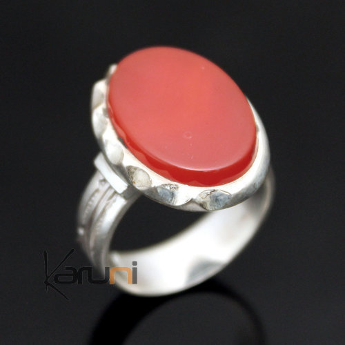 Bague en Argent et Agate Rouge 08 Ovale