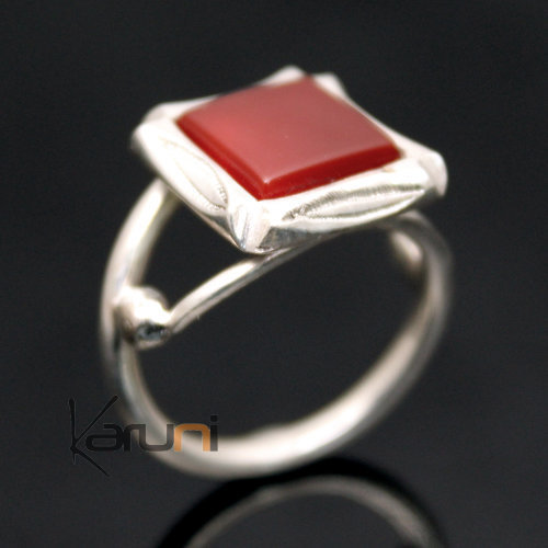 Bague en Argent et Agate Rouge 12 Carré