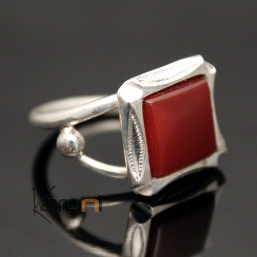 Bague en Argent et Agate Rouge 12 Carré