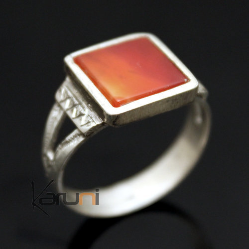 Bague en Argent et Agate Rouge 13 Carré