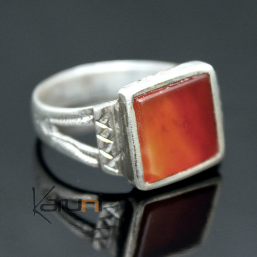 Bague en Argent et Agate Rouge 13 Carré