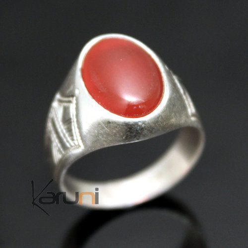 Bague en Argent et Agate Rouge 14 Chevalière Ovale