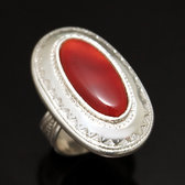 Bijoux Touareg Ethniques Bague en Argent et Agate Rouge 16 Ovale Grav b