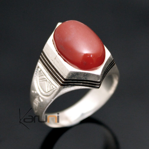 Bague en Argent et Agate Rouge 17 Chevalière Homme/Femme Ovale