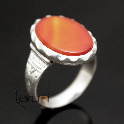 Bijoux Touareg Ethniques Bague en Argent et Agate Rouge 20 Ovale b