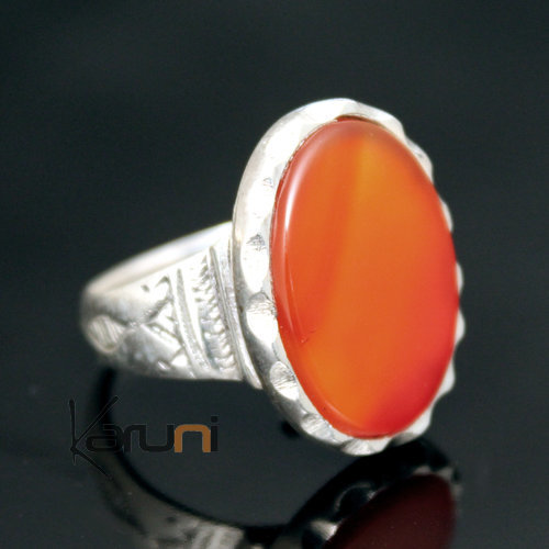 Bague en Argent et Agate Rouge 20 Ovale