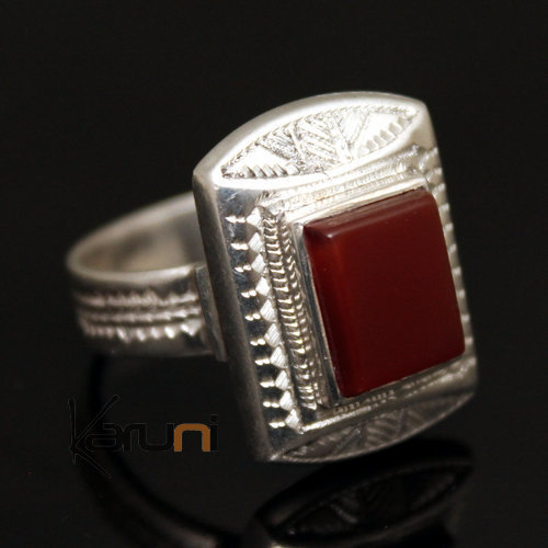 Bague en Argent et Agate Rouge 21 Rectangle