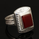 Bijoux Touareg Ethniques Bague en Argent et Agate Rouge 21 Rectangle b