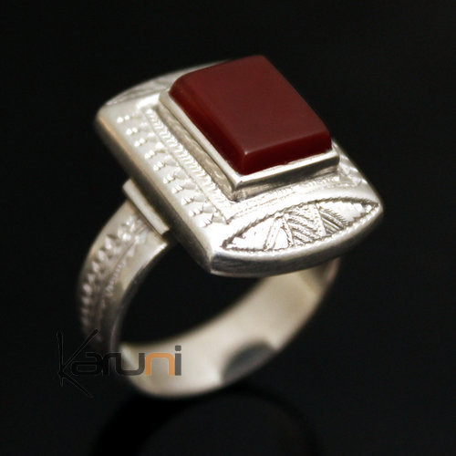 Bague en Argent et Agate Rouge 21 Rectangle