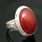 Bijoux Touareg Ethniques Bague en Argent et Agate Rouge 22 Ovale