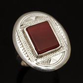 Bijoux Touareg Ethniques Bague en Argent et Agate Rouge 24 Ovale Grav b