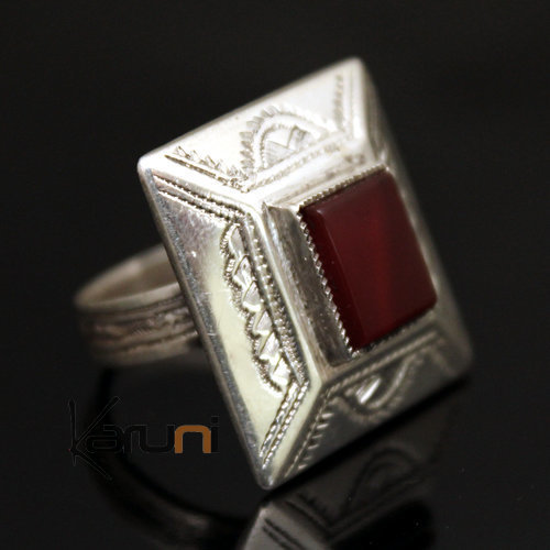 Bague en Argent et Agate Rouge 26 Grand Rectangle