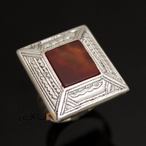 Bague en Argent et Agate Rouge 27 Grand Rectangle