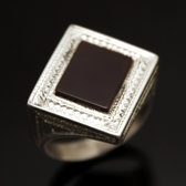 Bijoux Touareg Ethniques Bague en Argent et Agate Rouge 36 Chevalire Cube Homme/Femme d