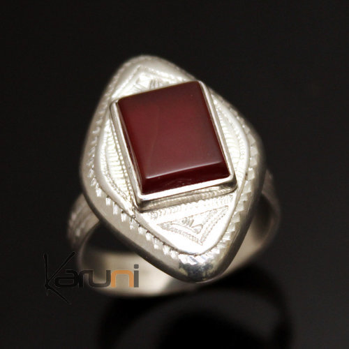 Bague en Argent et Agate Rouge 37 Losange