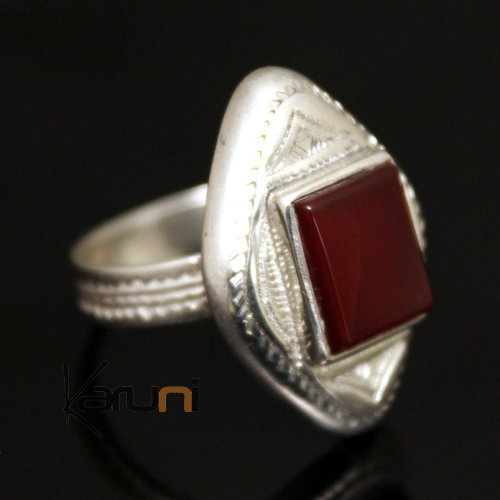 Bague en Argent et Agate Rouge 37 Losange