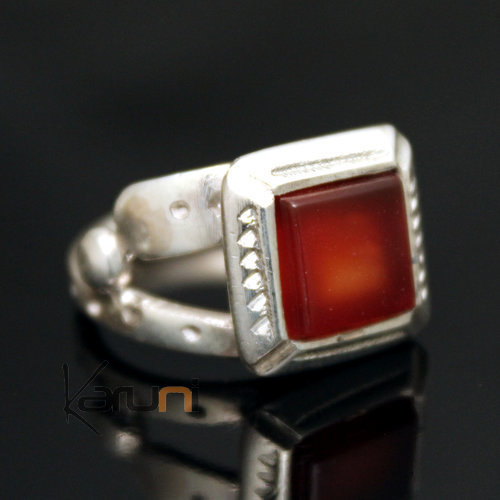 Bague en Argent et Agate Rouge 38 Carré