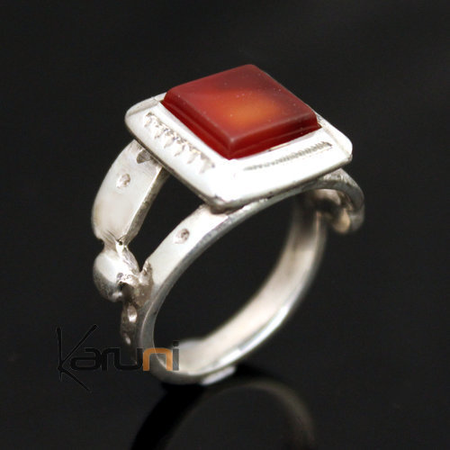 Bague en Argent et Agate Rouge 38 Carré