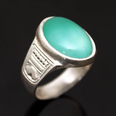 Bijoux Touareg Ethniques Bague en Argent et Agate Verte 03 Chevalire Ovale