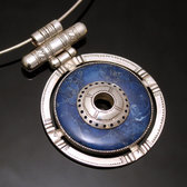 Bijoux Touareg Ethniques Africains Collier Pendentif en Argent et Pierre Howlite Bleue 04 Rond