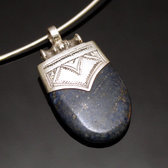 Bijoux Touareg Ethniques Africains Collier Pendentif en Argent et Pierre Lapis-Lazuli Bleu 01 Goutte Grave