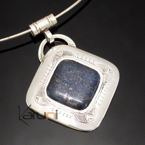 Collier Pendentif en Argent et Pierre Lapis-Lazuli Bleu 04 Grand Losange