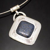 Bijoux Touareg Ethniques Africains Collier Pendentif en Argent et Pierre Lapis-Lazuli Bleu 04 Grand Losange
