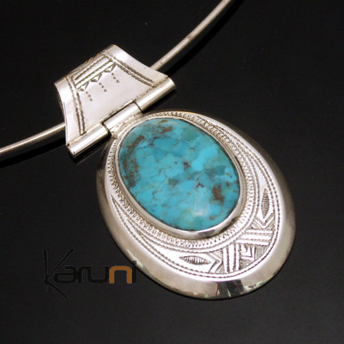 Collier Pendentif en Argent et Pierre Turquoise 03 Goutte