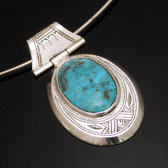 Bijoux Touareg Ethniques Africains Collier Pendentif en Argent et Pierre Turquoise 03 Goutte