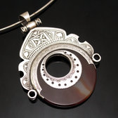 Bijoux Touareg Ethniques Africains Collier Pendentif en Argent et Pierre Agate Rouge 20 Grand Rond Tte de Desse