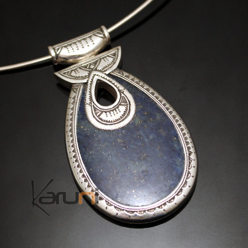 Collier Pendentif en Argent et Pierre Lapis-Lazuli Bleu 05 Grande Goutte