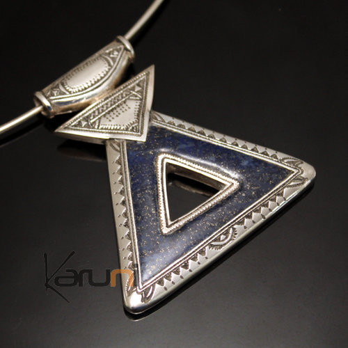 Collier Pendentif en Argent et Pierre Lapis-Lazuli Bleu 06 Grand Triangle