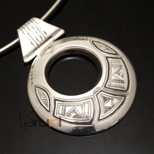 Collier Pendentif en Argent 13 Grand Rond Gravé