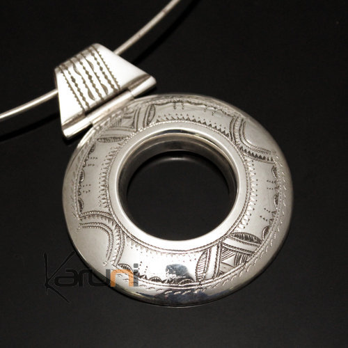 Collier Pendentif en Argent 09 Grand Rond Gravé