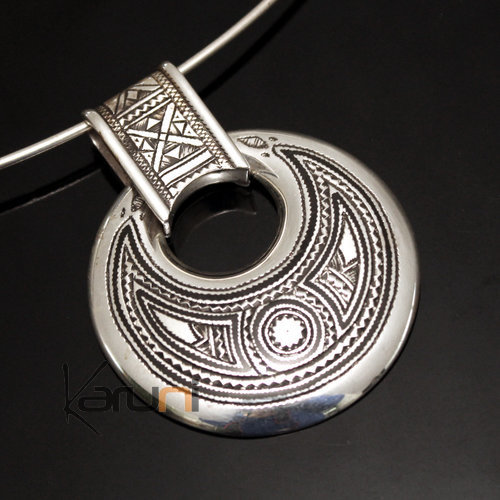 Collier Pendentif en Argent 02 Grand Rond Gravé