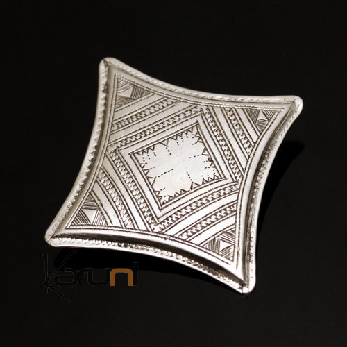 Bijoux Ethniques Touareg Artisanaux Africains Broche en Argent Grav 09 Grand Losange