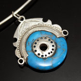 Bijoux Touareg Ethniques Africains Collier Pendentif en Argent et Pierre Howlite Turquoise 06 Petite Tte de Desse