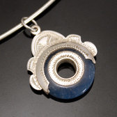 Bijoux Touareg Ethniques Africains Collier Pendentif en Argent et Pierre Howlite Bleue 07 Petite Tte de Desse