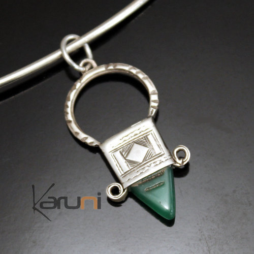 Collier Pendentif en Argent Croix du sud du Niger d'Ingall 01 Agate Verte