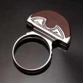 Bijoux Touareg Ethniques Bague en Argent et Cornaline Rouge 02 Demi-Lune