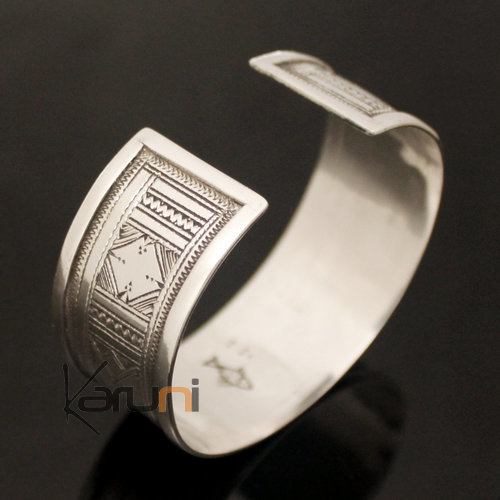 Bijoux Touareg Ethniques Bracelet en argent Large Plat Bandeau Grav Homme/Femme 06 b
