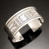 Bijoux Touareg Ethniques Bracelet en argent Large Plat Bandeau Grav Homme/Femme 06