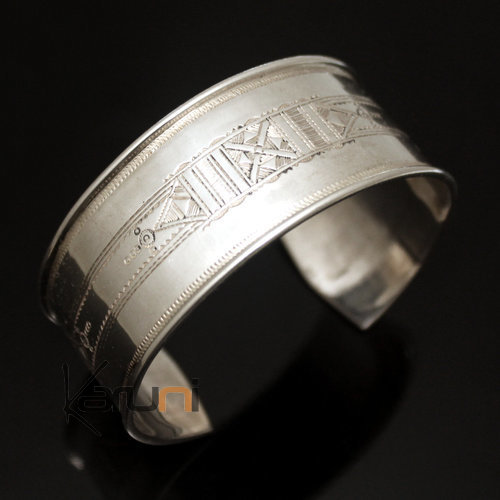 Bijoux Touareg Ethniques Bracelet en argent Large Plat Bandeau Grav Homme/Femme 07